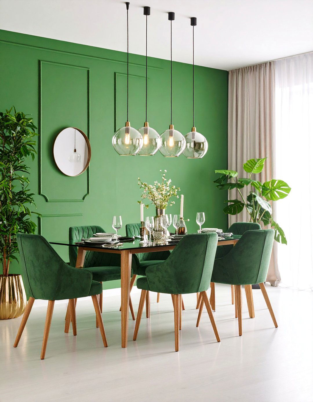 Green Accent Wall Modern Design with Contemporary Appeal - 25 Green Dining Room Ideas
