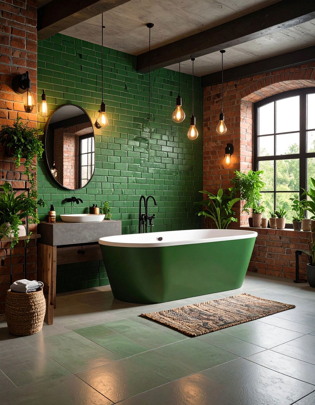 Green Brick Tile Industrial Modern Bathroom - 25 Green Tile Bathroom Ideas