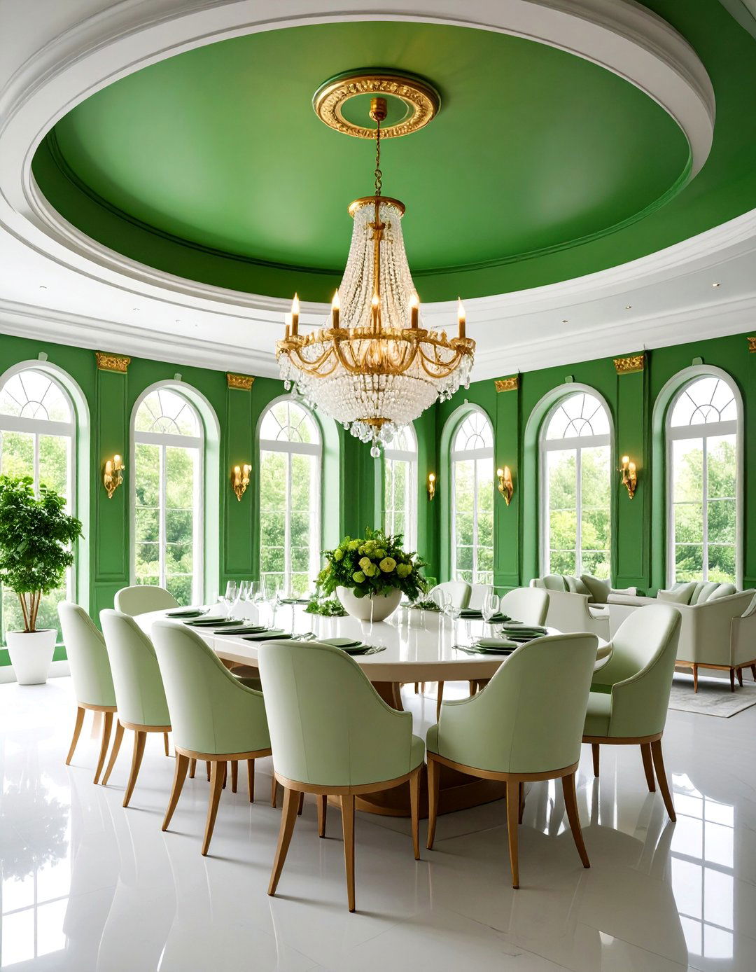 Green Ceiling Statement Room with Overhead Drama - 25 Green Dining Room Ideas