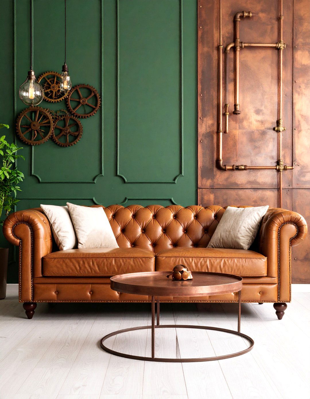 Green Copper Patina Living Room Theme - 25 Steampunk Living Room Ideas
