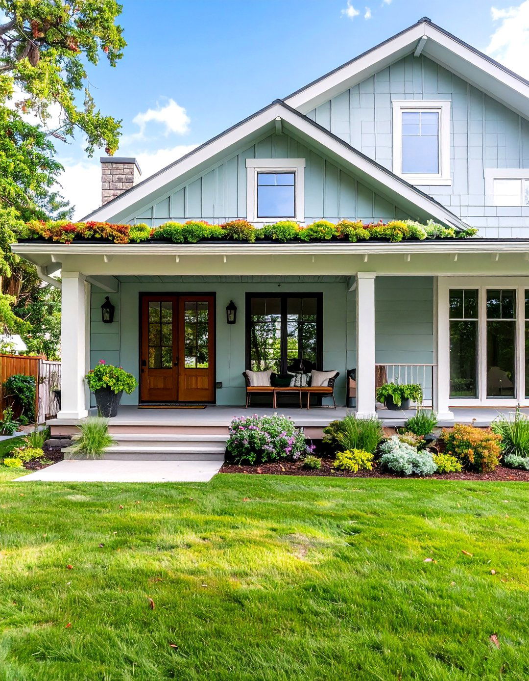 Green Front Porch Roof with Living Plant Coverage - 25 Front Porch Roof Ideas