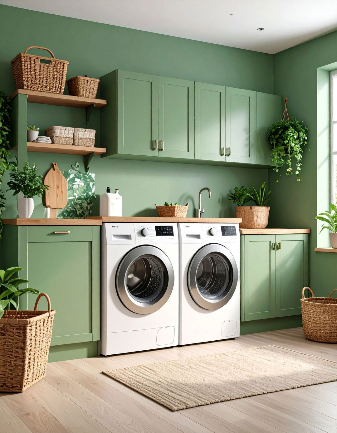 Green Garden Inspired Stackable Laundry Room - 25 Stackable Laundry Room Ideas