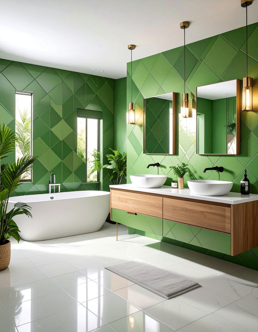 Green Geometric Tile Pattern - 25 Small Green Bathroom Ideas