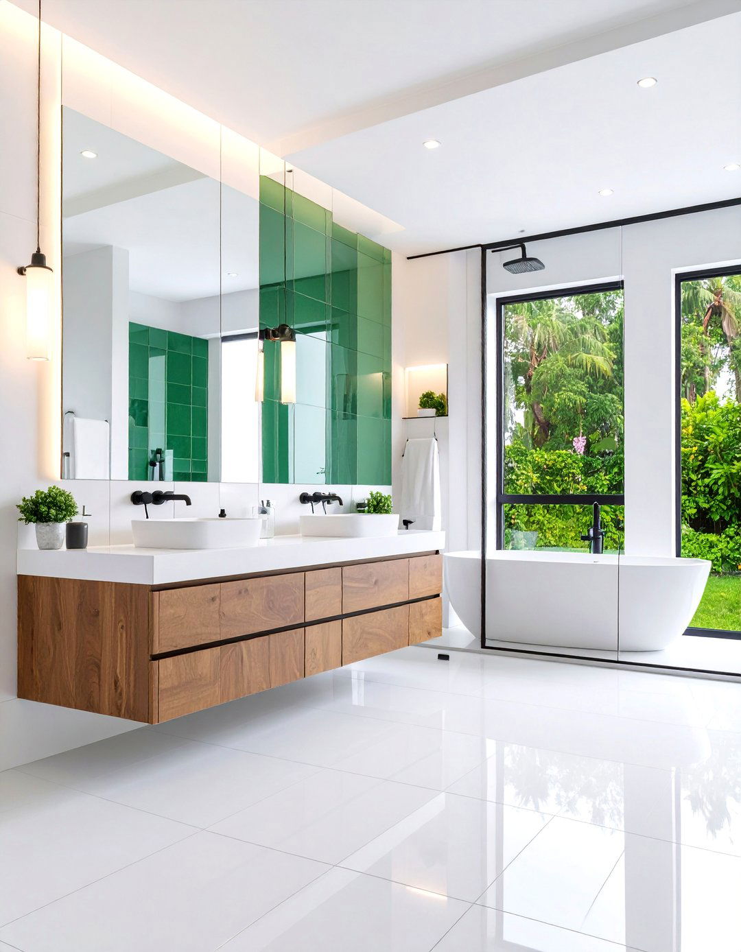 Green Glass Tile Accent Strips - 25 black, white and green bathroom ideas