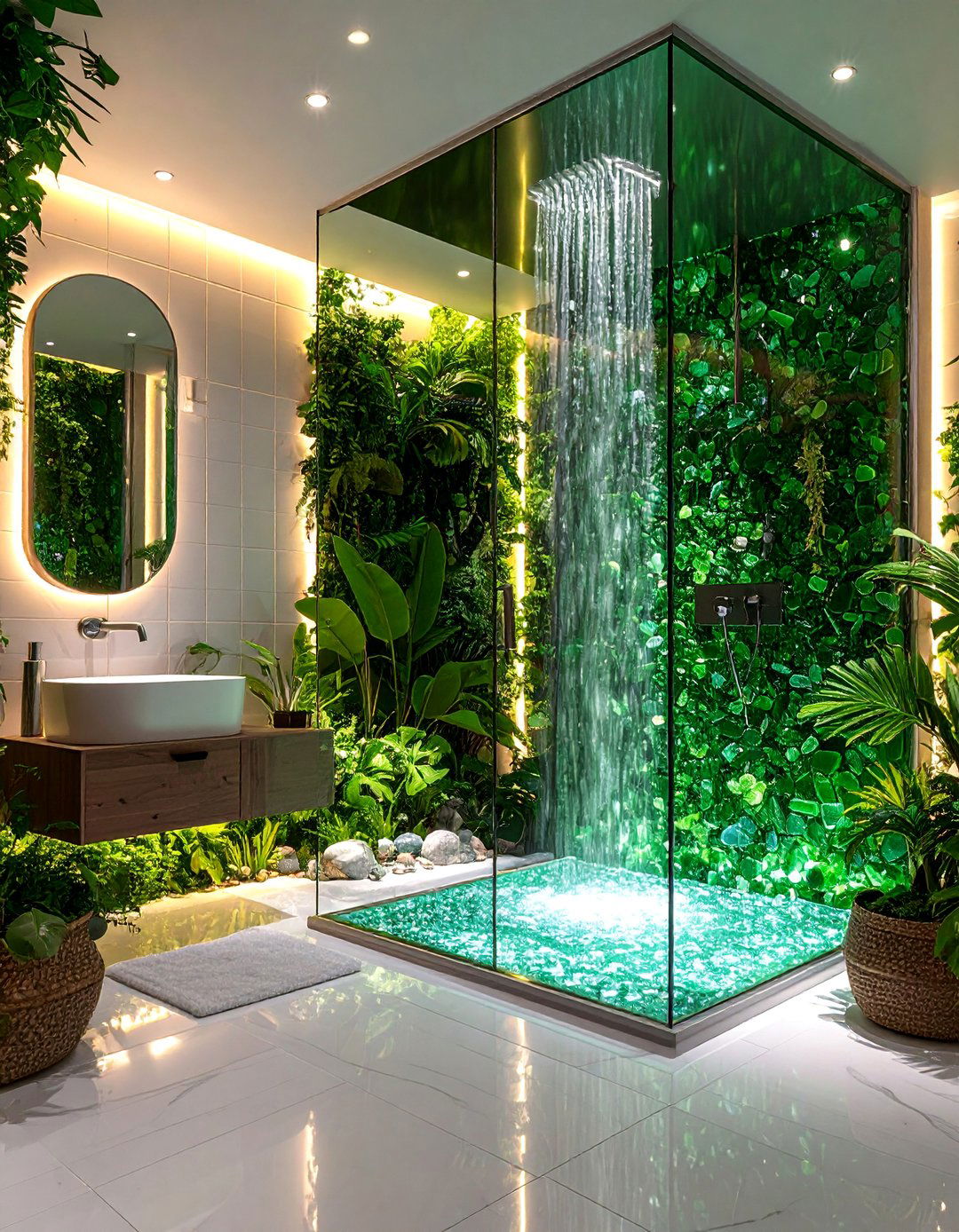 Green Glass Tile Shower Enclosure - 25 Small Green Bathroom Ideas