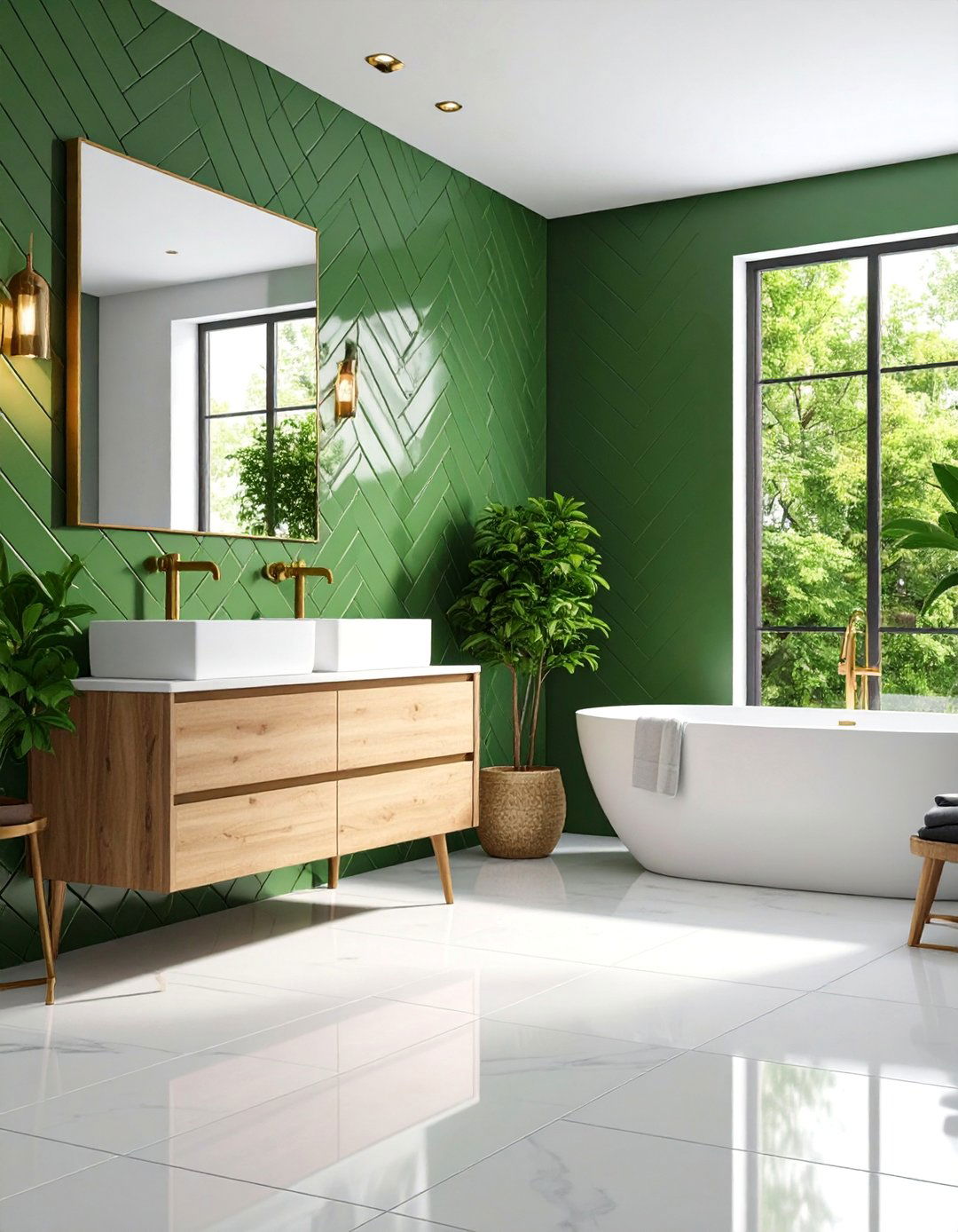 Green Herringbone Pattern Design - 25 Small Green Bathroom Ideas