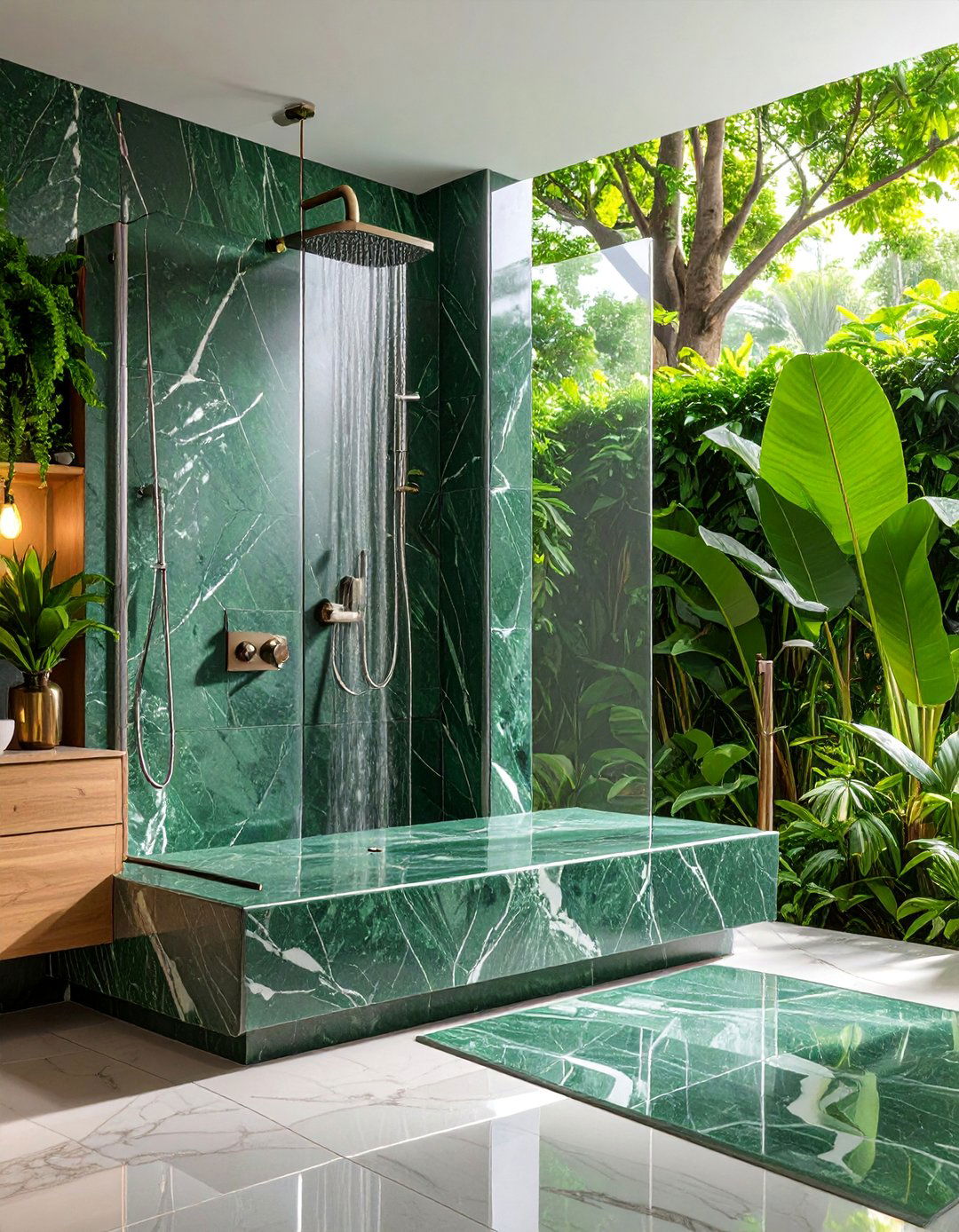 Green Marble Bathroom Shower Bench with Spa like Luxury - 25 Green Marble Countertop Design Ideas