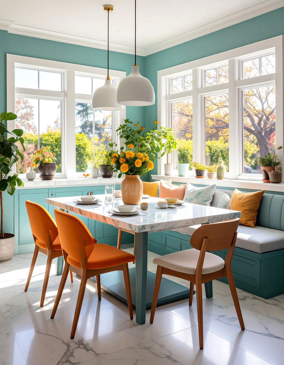 Green Marble Breakfast Nook with Banquette Seating - 25 Green Marble Countertop Design Ideas