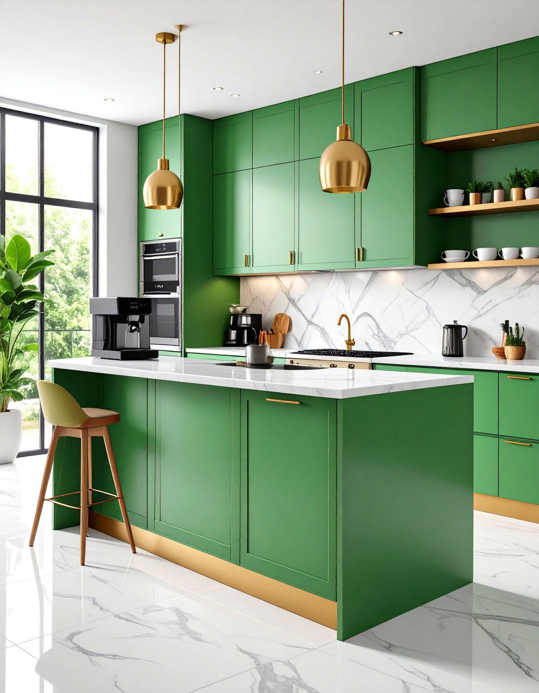 Green Marble Coffee Station with Built in Equipment Storage - 25 Green Marble Countertop Design Ideas