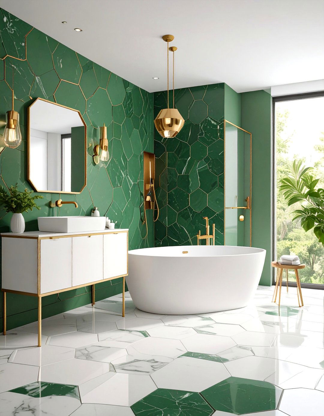 Green Marble Hex Tile Timeless Elegance - 25 Green Tile Bathroom Ideas