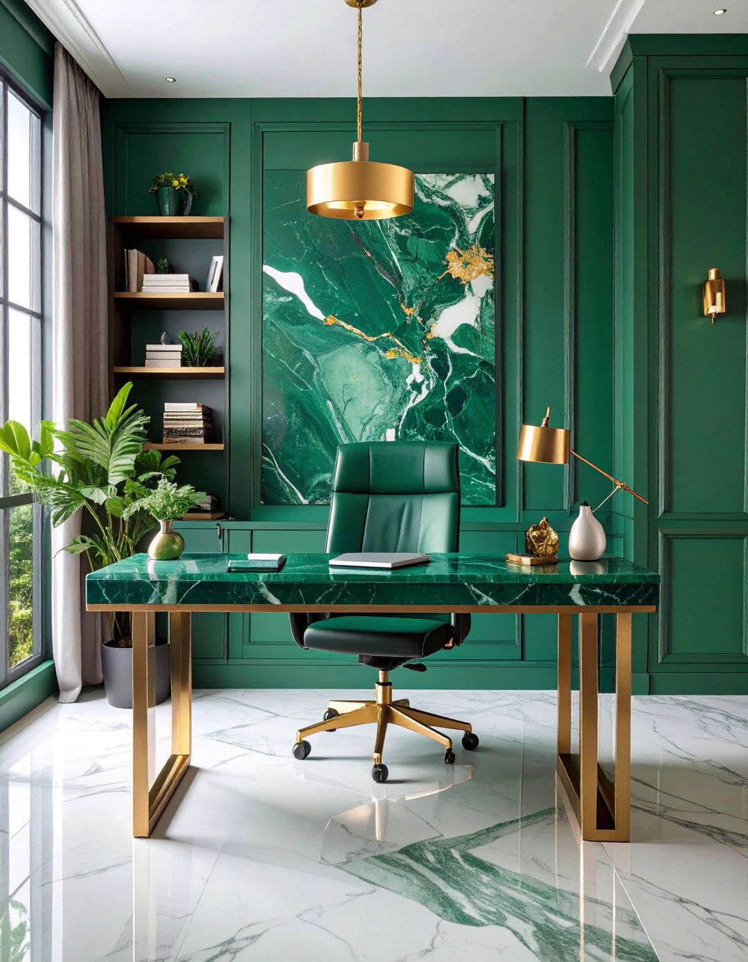 Green Marble Home Office Desk with Executive Sophistication - 25 Green Marble Countertop Design Ideas