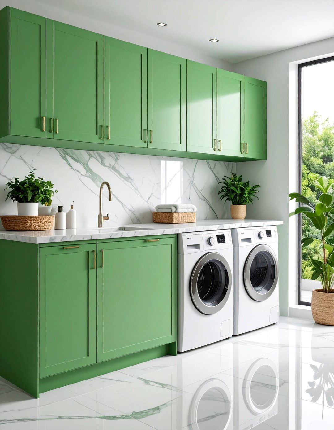 Green Marble Laundry Room Counters with Built in Storage - 25 Green Marble Countertop Design Ideas