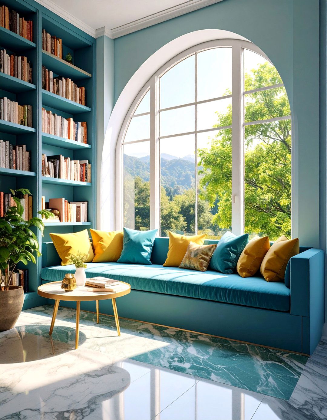 Green Marble Library Reading Nook with Window Seat Integration - 25 Green Marble Countertop Design Ideas