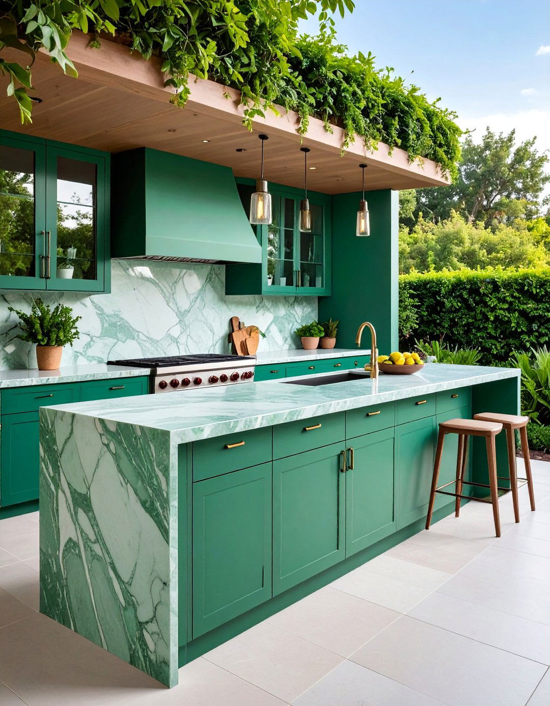 Green Marble Outdoor Kitchen Countertops with Weather Protection - 25 Green Marble Countertop Design Ideas