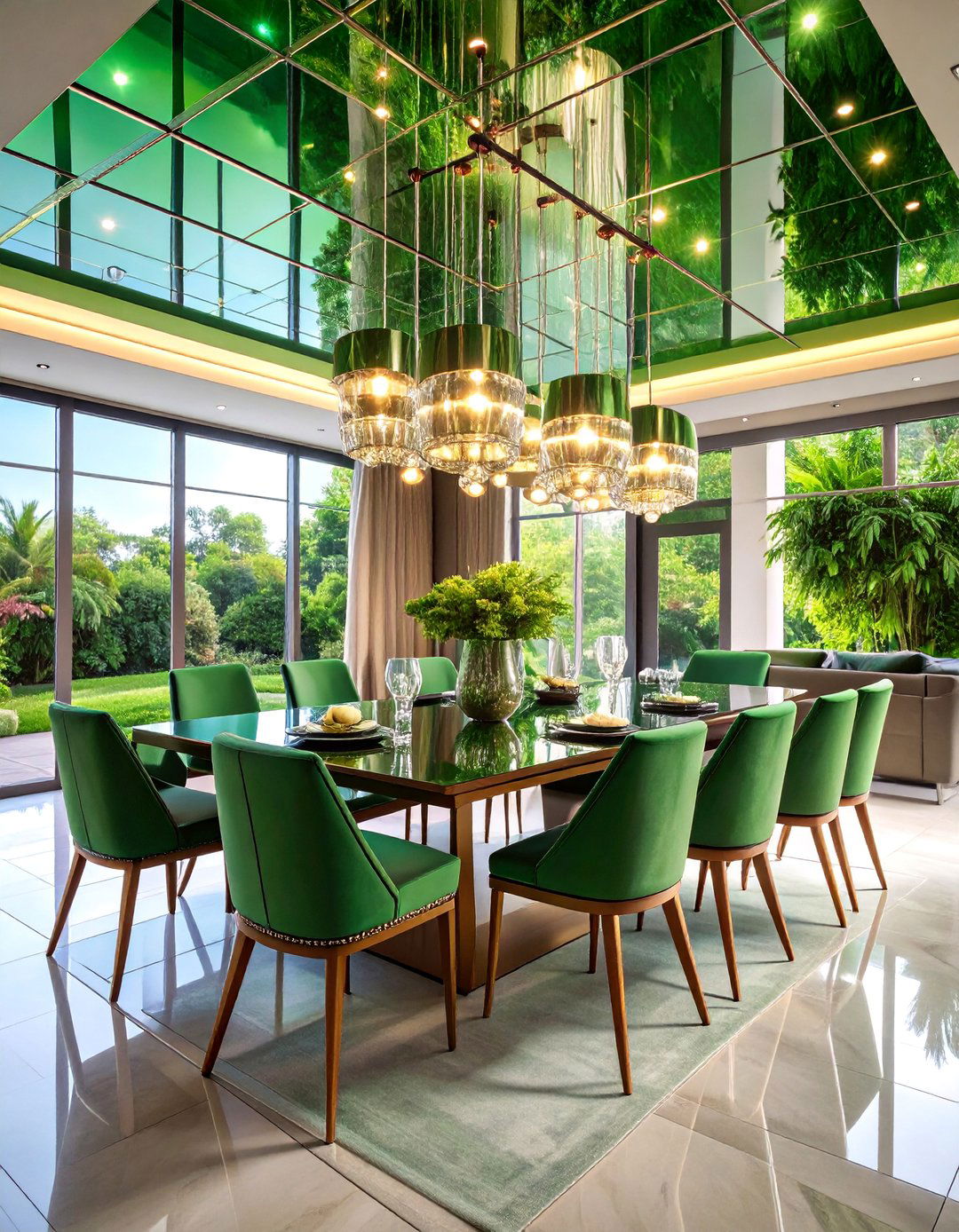Green Mirror Ceiling Tiles for Dramatic Glamour - 25 Green Ceiling Ideas