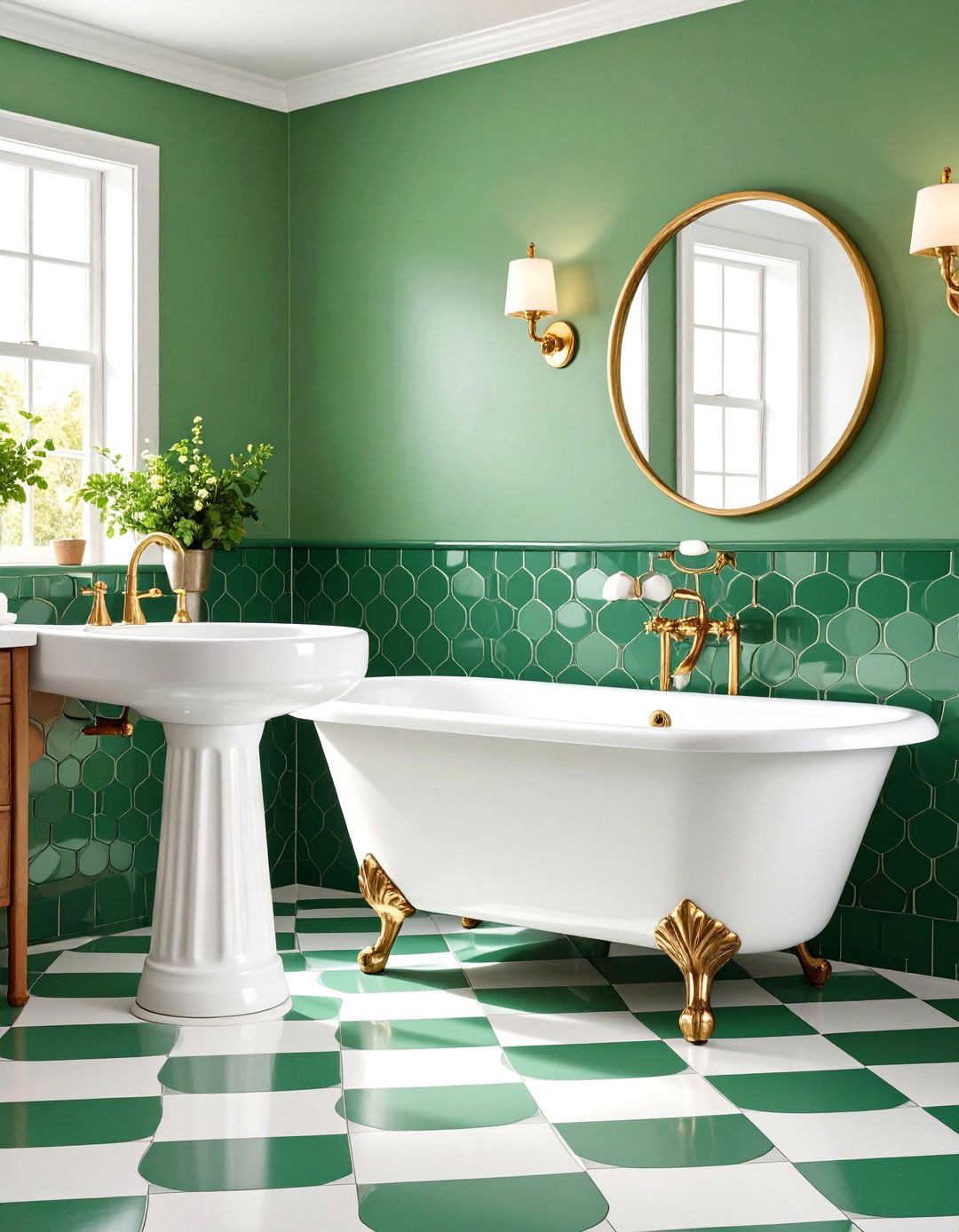 Green Penny Round Tile Vintage Diner Style - 25 Green Tile Bathroom Ideas