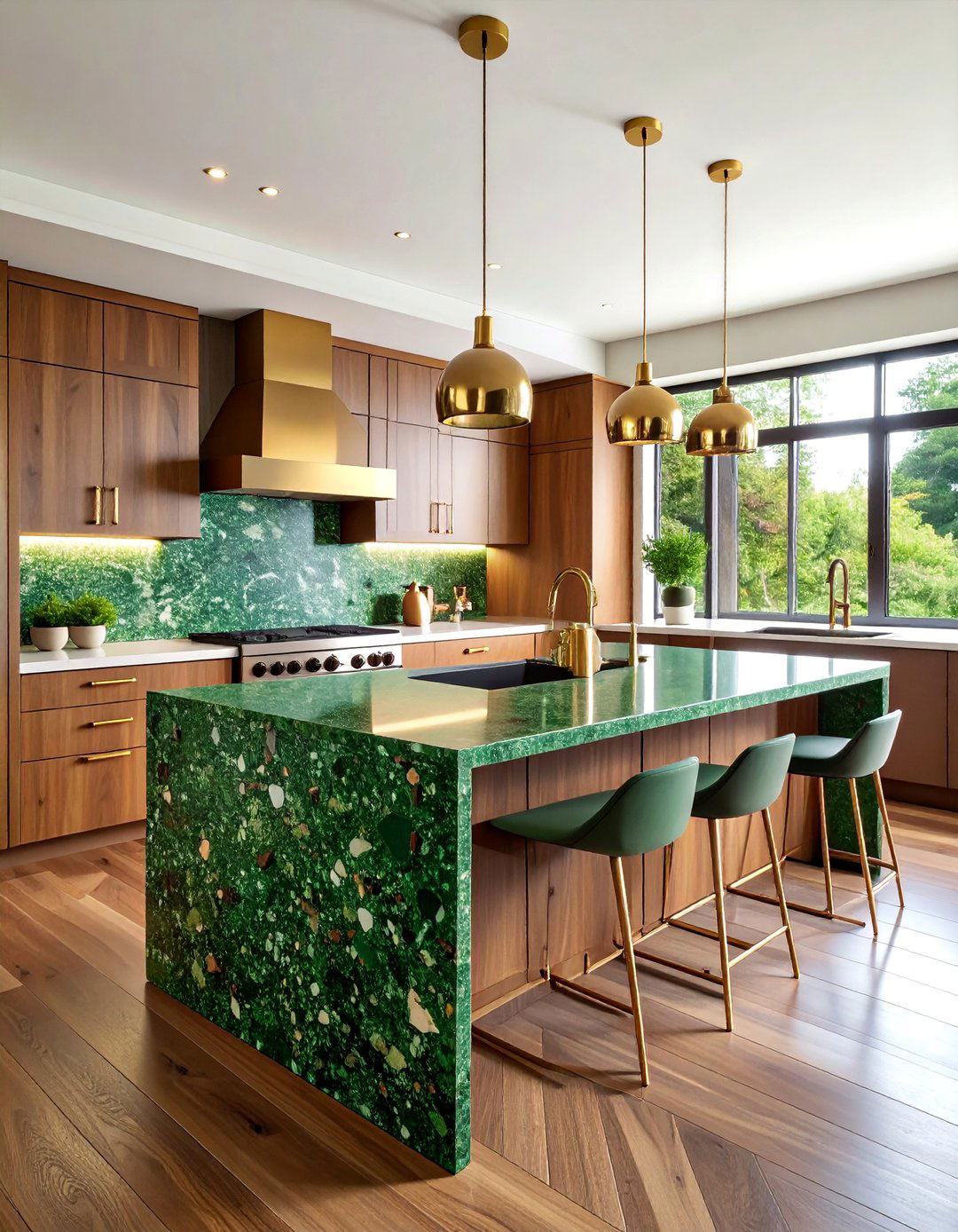 Green Terrazzo Kitchen Island with Natural Wood Cabinets - 25 Terrazzo Kitchen Countertops