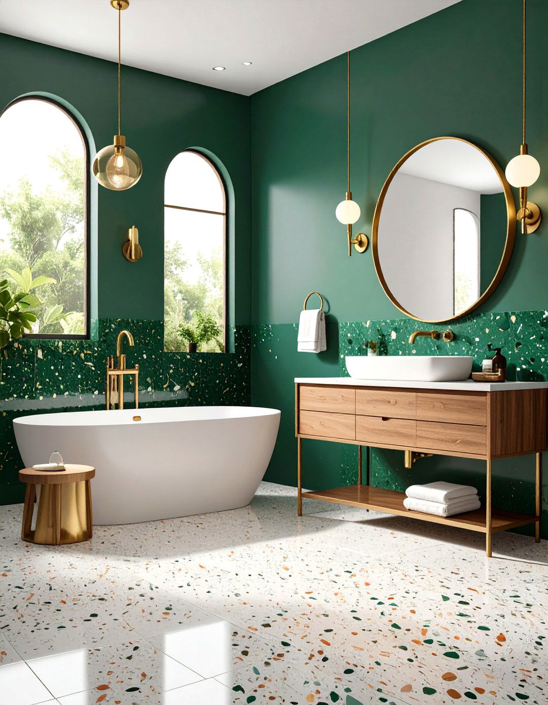 Green Terrazzo Tile Retro Modern Bathroom - 25 Green Tile Bathroom Ideas