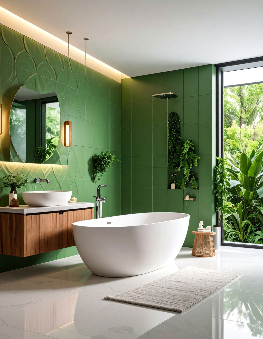 Green Textured Wall Tiles - 25 Small Green Bathroom Ideas