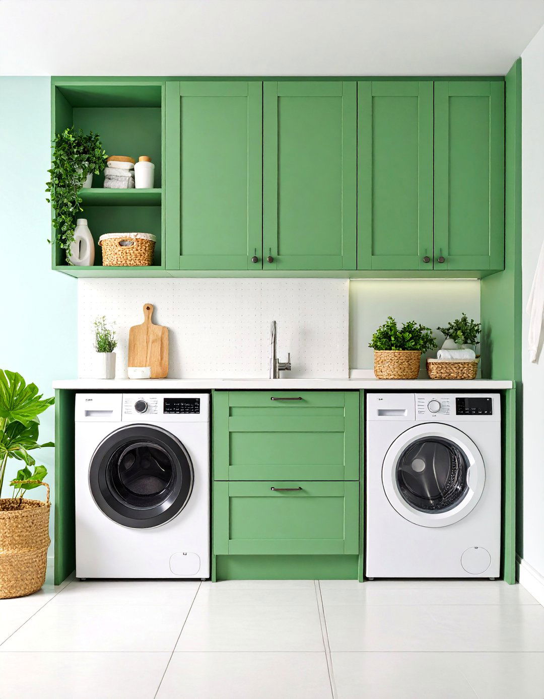 Green Utility Room with Craft Storage - 25 Green Laundry Room Ideas