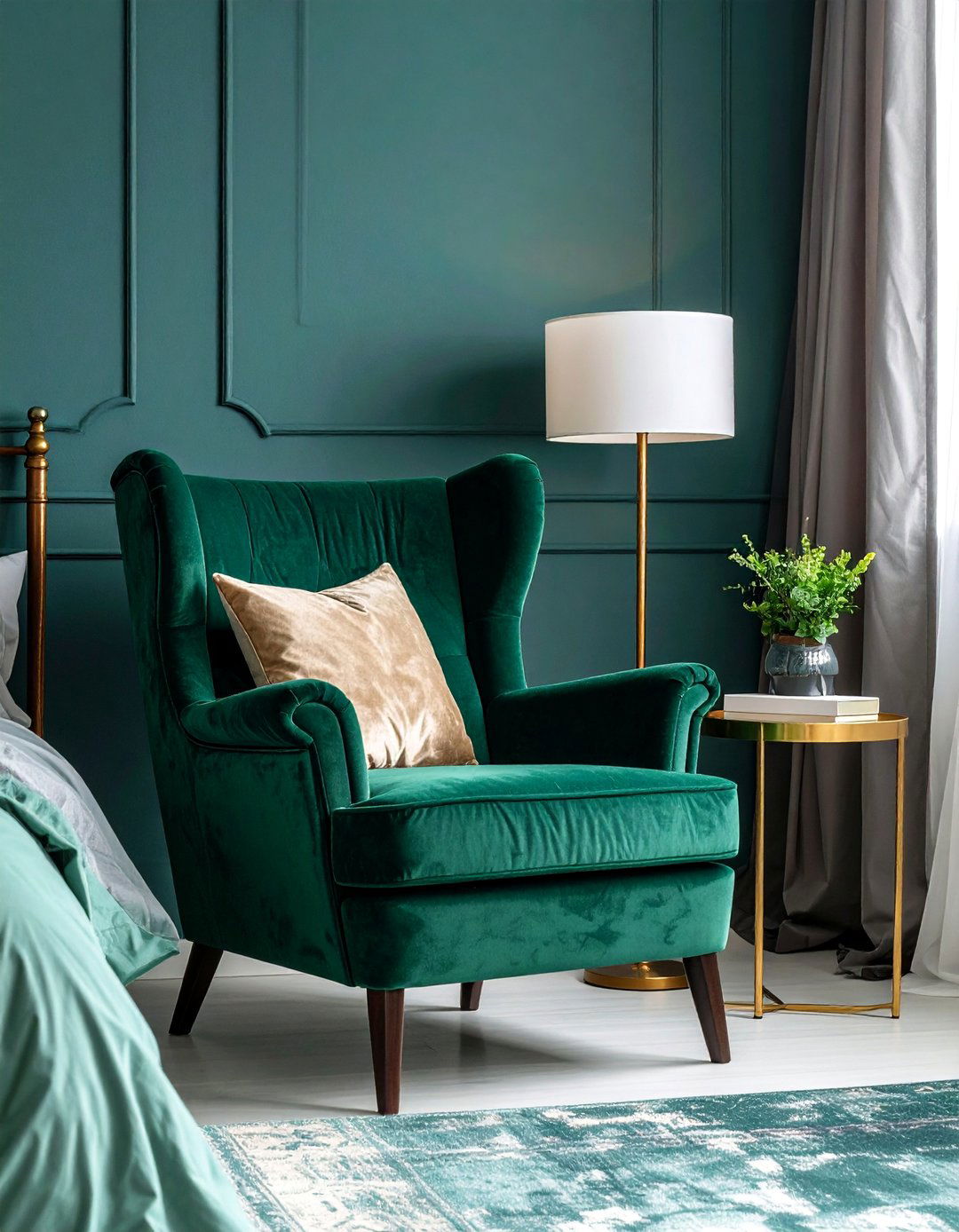 Green Velvet Accent Chair Corner - 25 Dark Green Bedroom Ideas