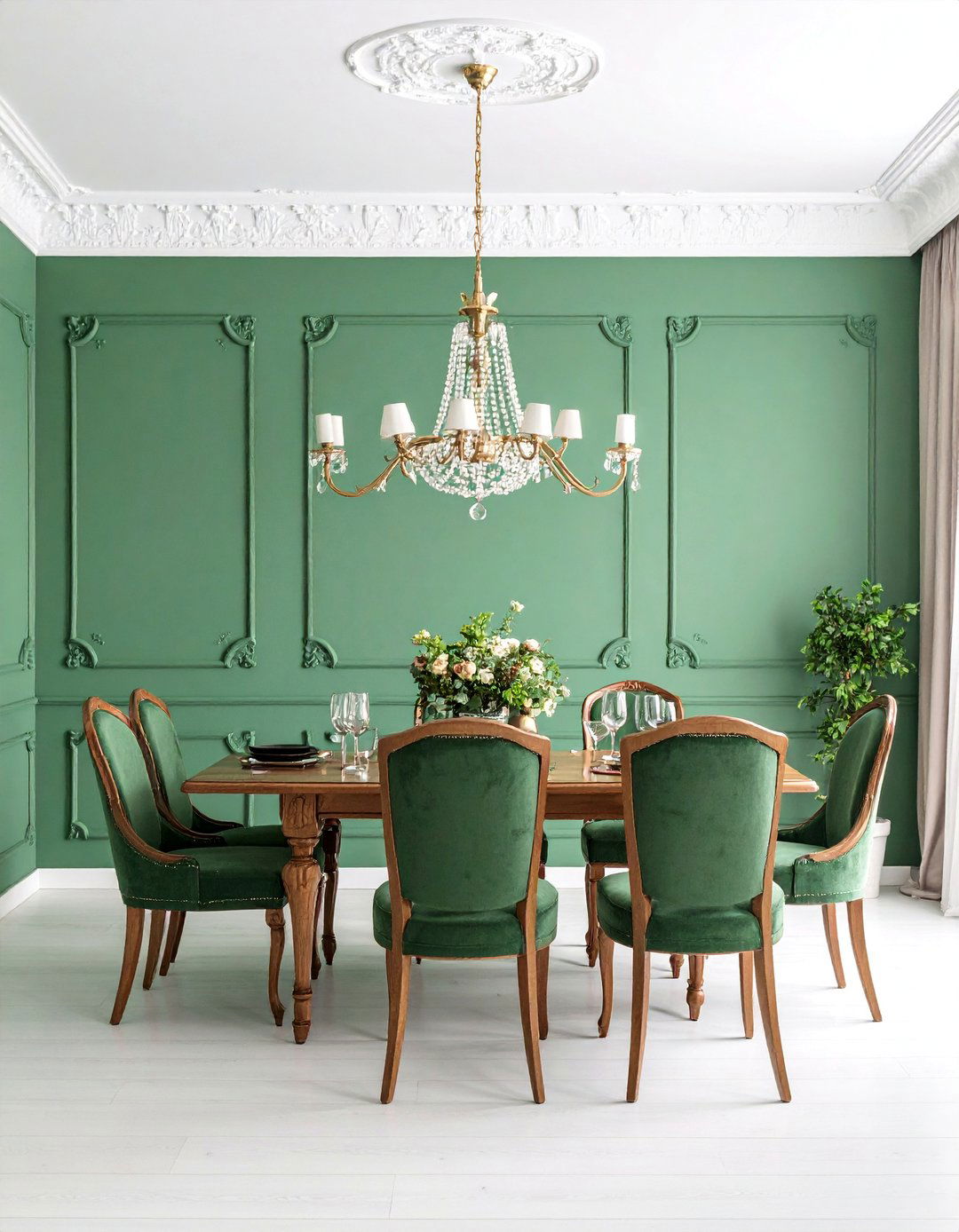 Green Wainscoting Dining Room with Traditional Charm - 25 Green Dining Room Ideas
