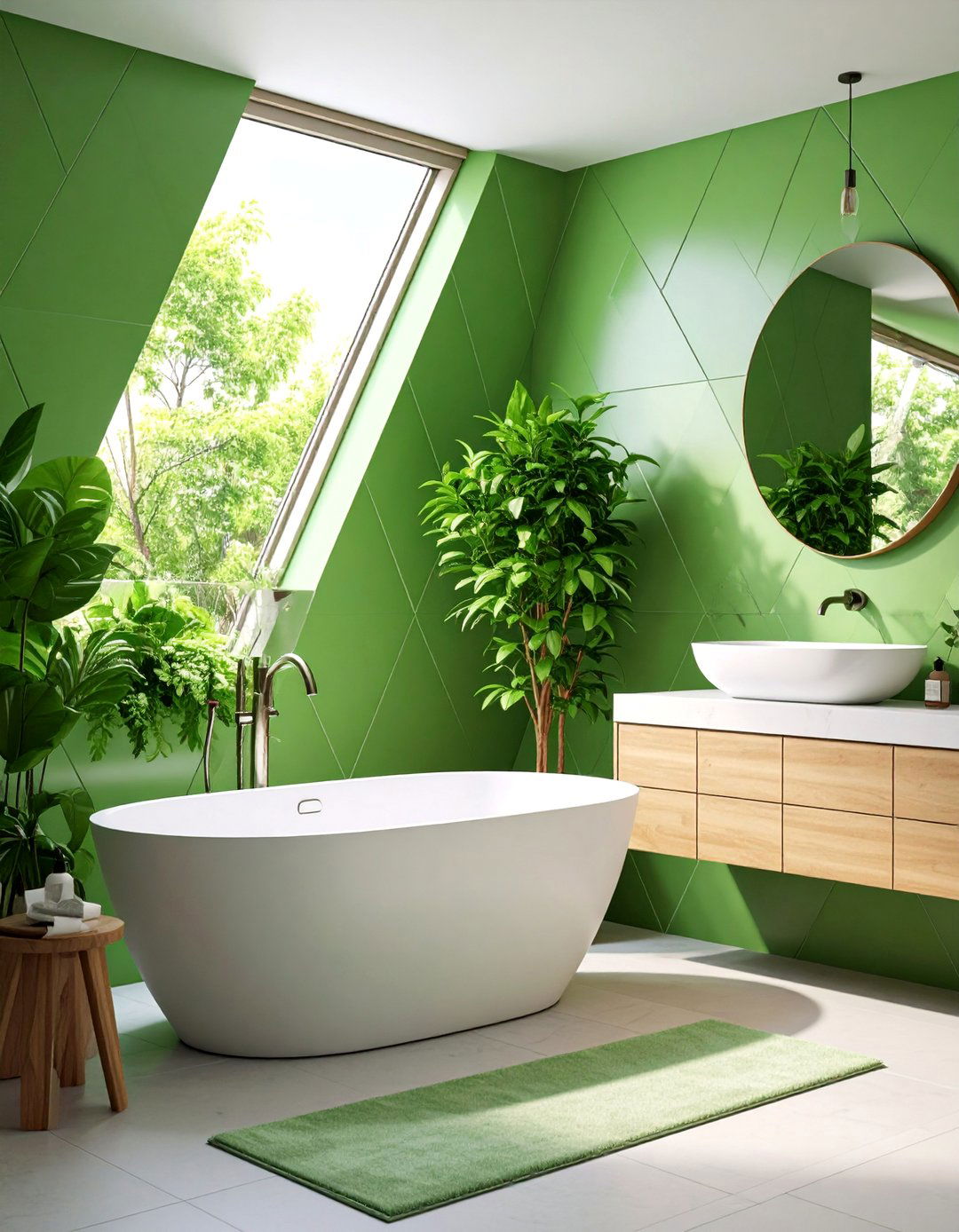 Green Wedge Tile Geometric Sophistication - 25 Green Tile Bathroom Ideas