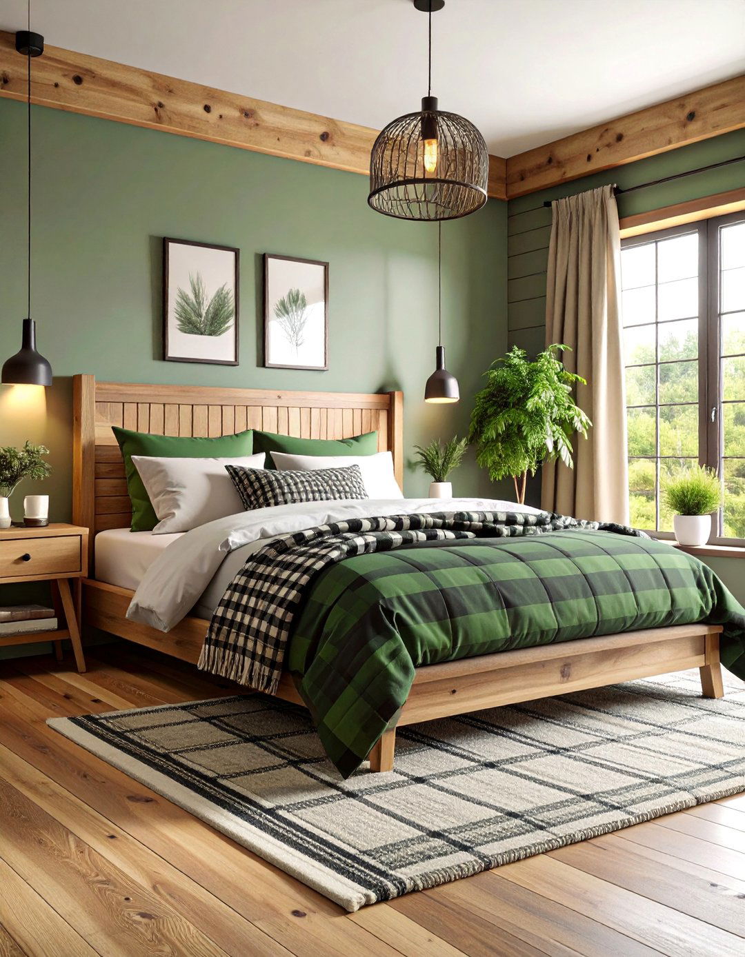 Green and Black Plaid Cozy Cabin Style - 25 Black and Green Bedroom Design Ideas