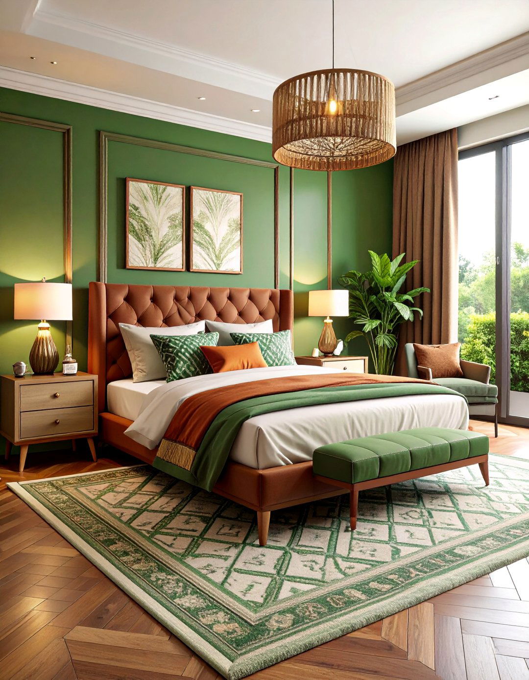 Green and Brown Maximalist Bedroom with Mixed Patterns - 25 Green and Brown Bedroom Ideas