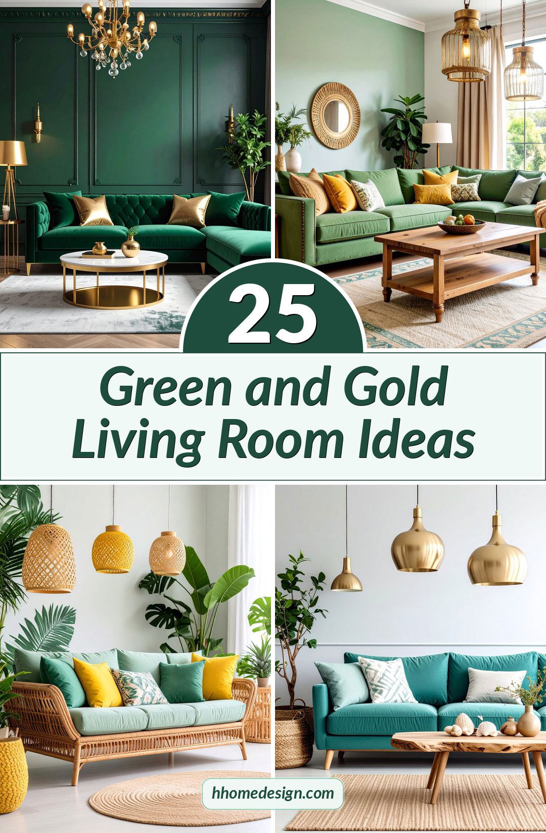 25 Green and Gold Living Room Ideas
