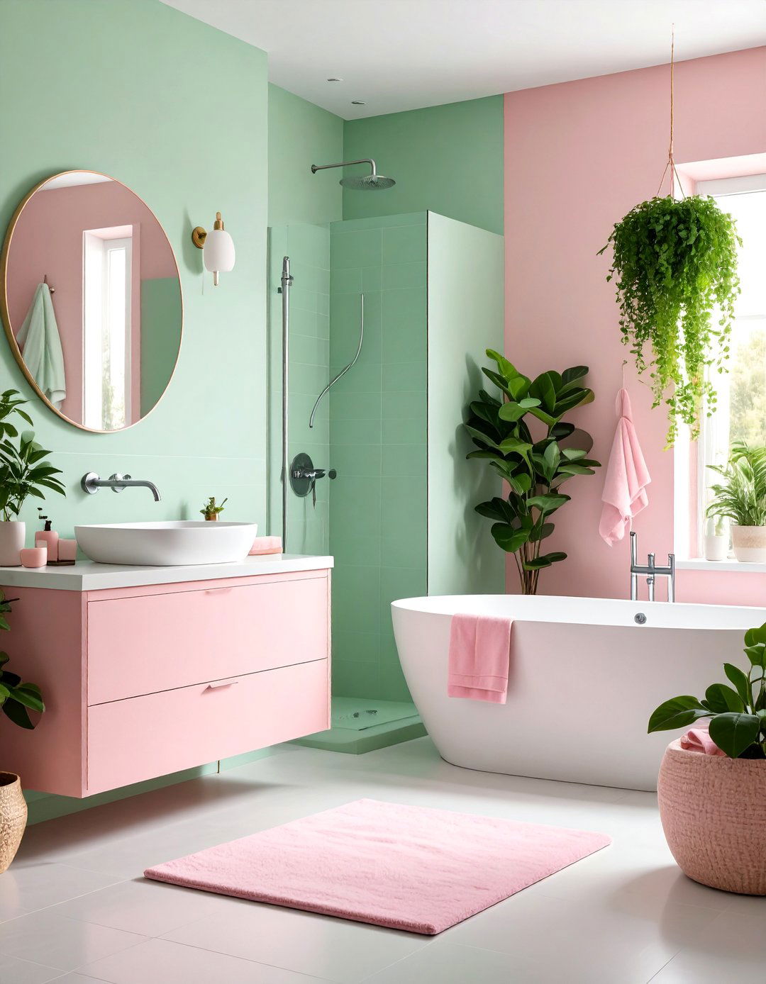 Green and Pink Color Harmony - 25 Small Green Bathroom Ideas
