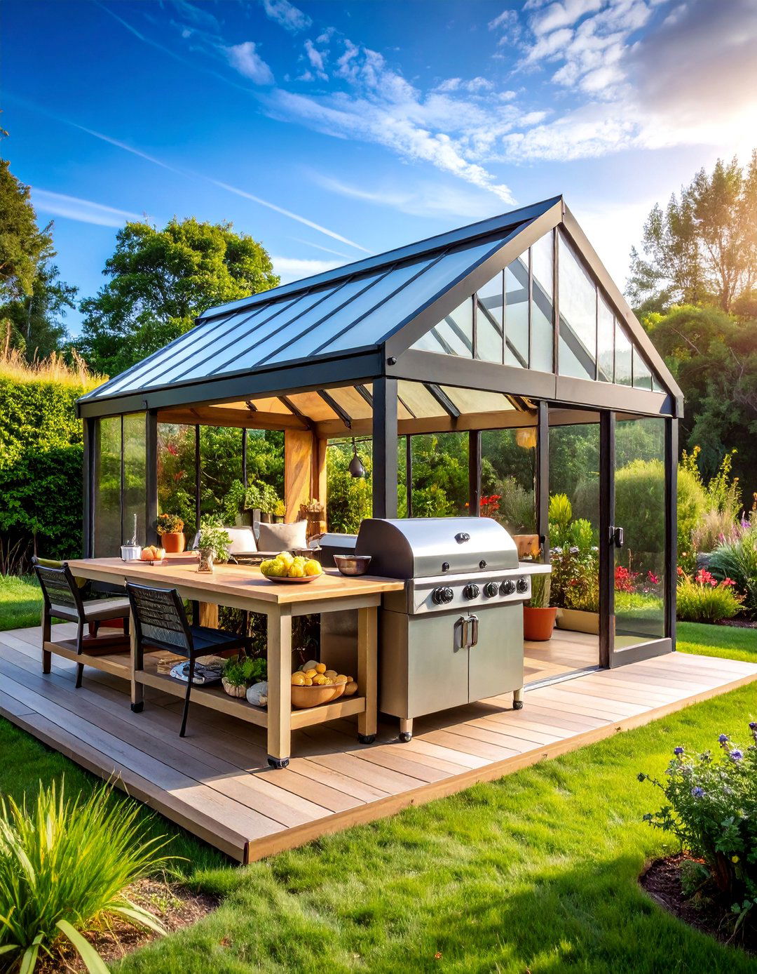 Greenhouse Grill Station with Year Round Growing - 25 Grill Station Ideas