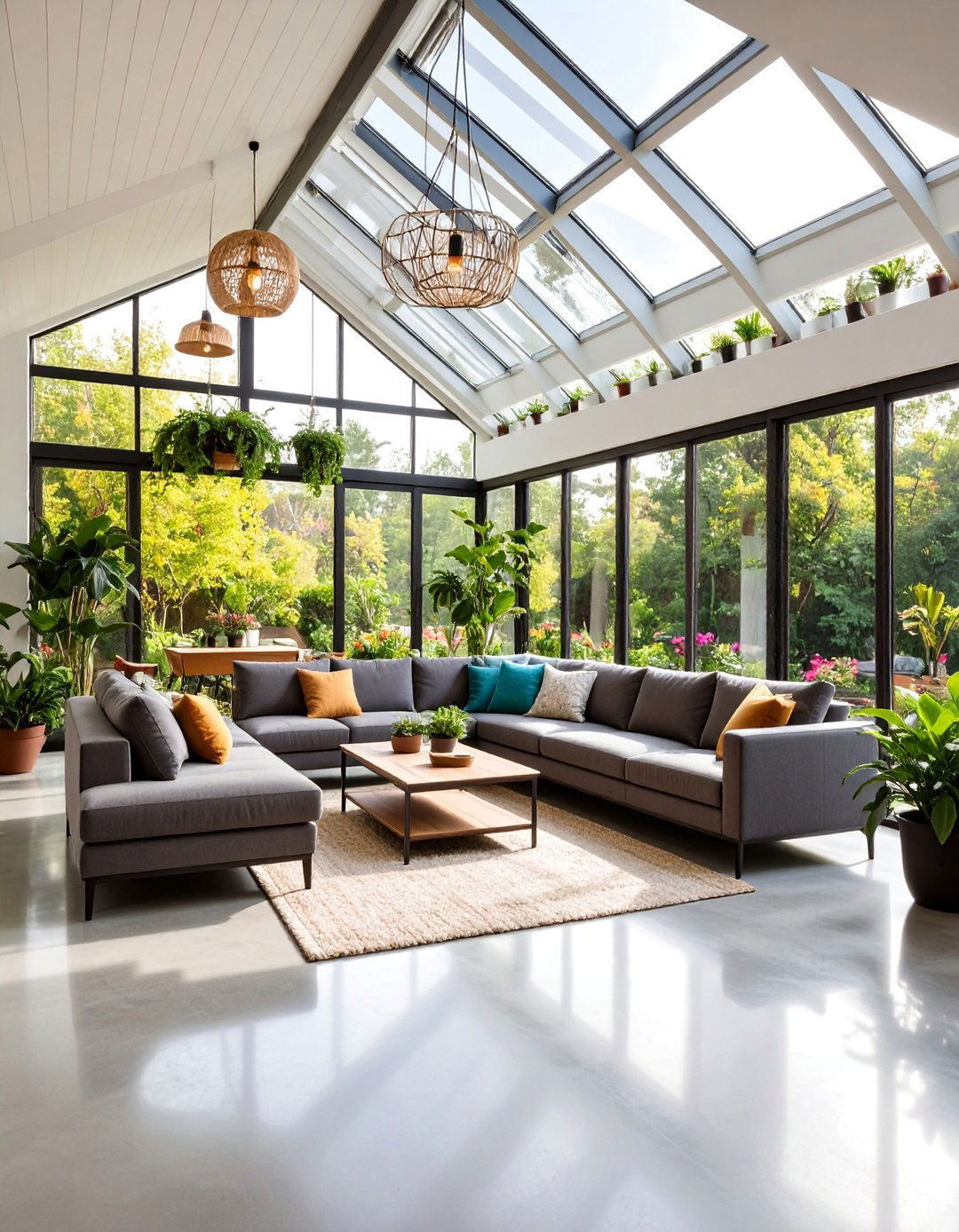 Greenhouse Living with Concrete and Botanical Elements - 25 Concrete Floor Living Room Ideas