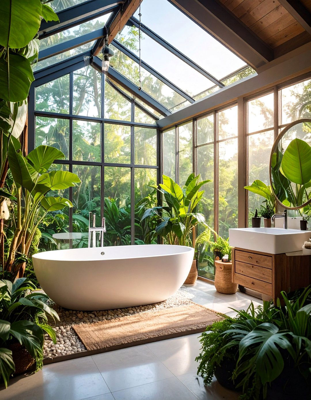 Greenhouse Style Glass Enclosure - 25 Outdoor Bathroom Ideas