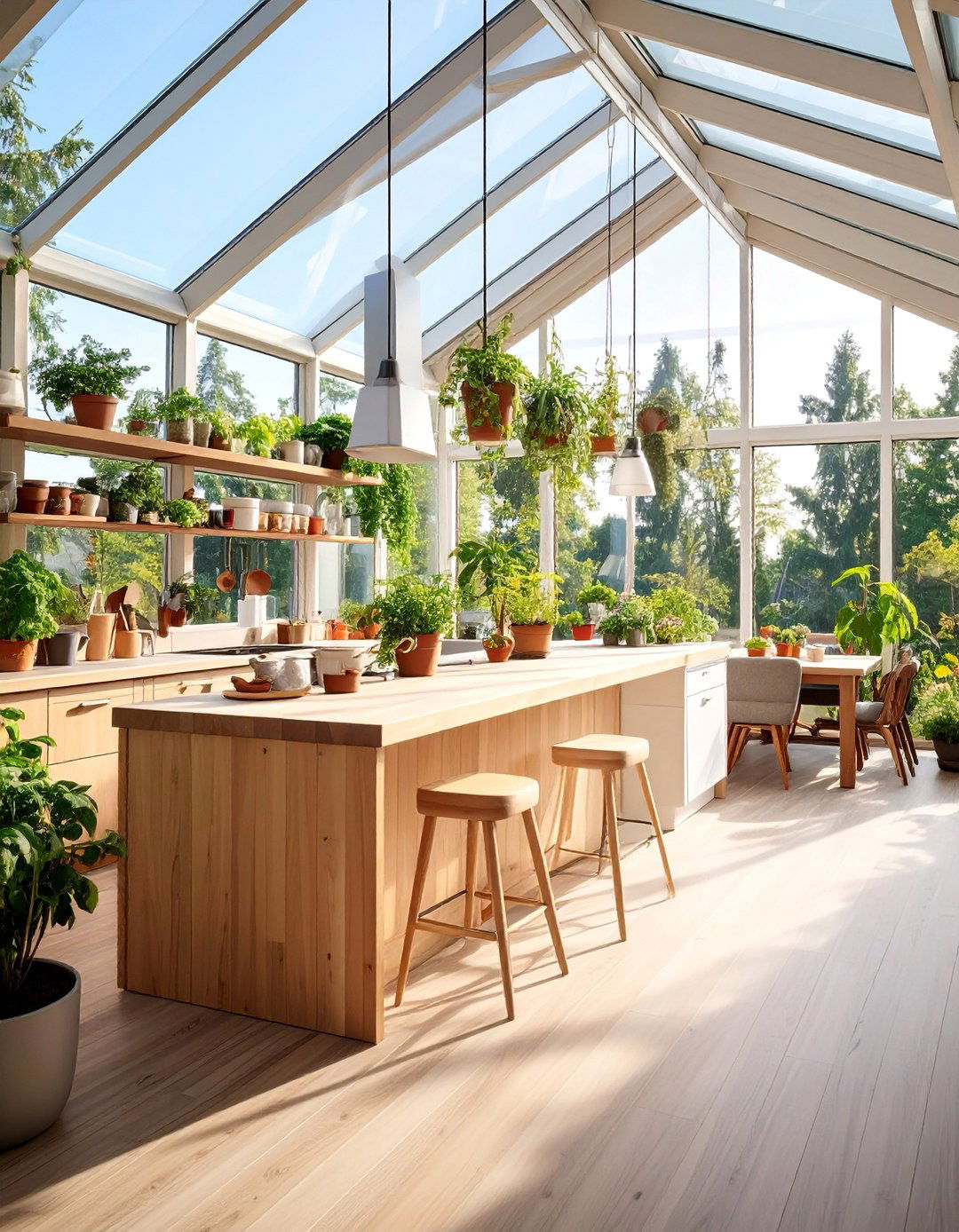 Greenhouse Style Sunroom Kitchen with Growing Areas - 25 Sunroom Kitchen Ideas