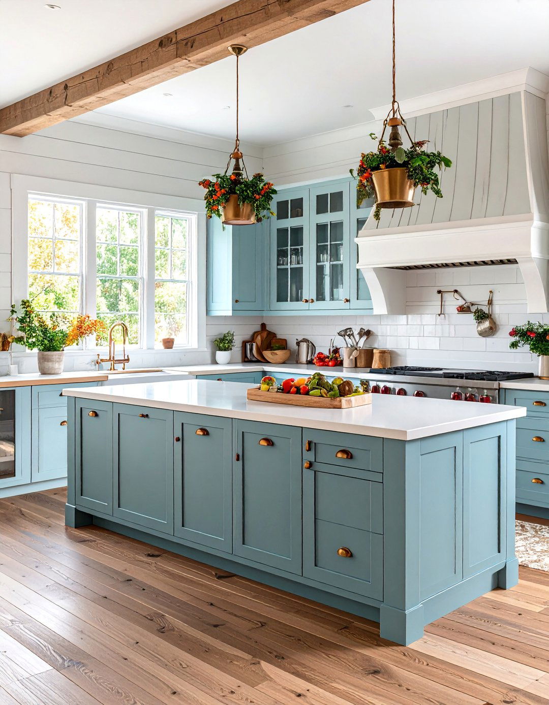 Greige Farmhouse Kitchen with Shiplap and Butcher Block - 25 Gray Kitchens