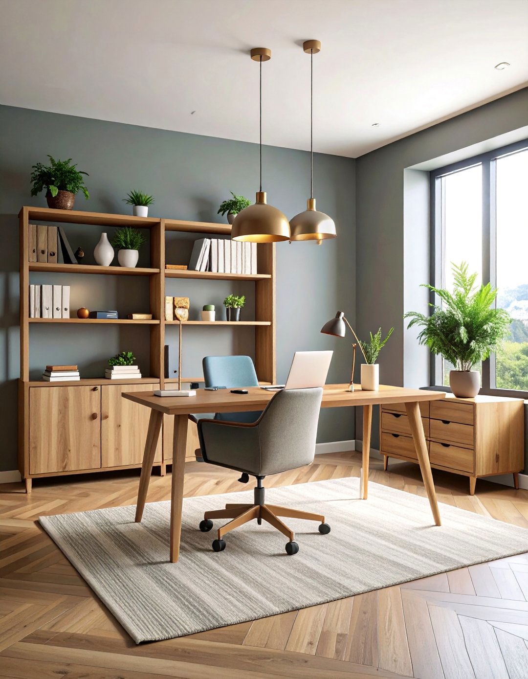 Greige Home Office with Built in Storage - 25 Greige Interior Design Ideas