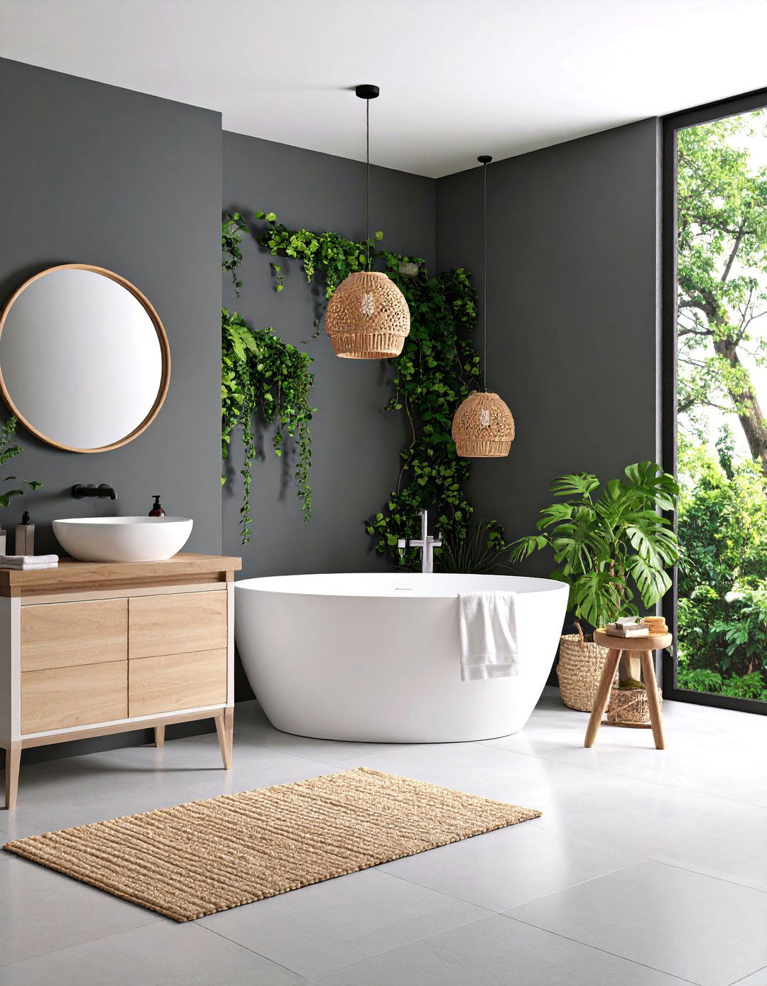 Grey Accent Wall with White Surrounding Elements - 25 Grey and White Bathroom Ideas