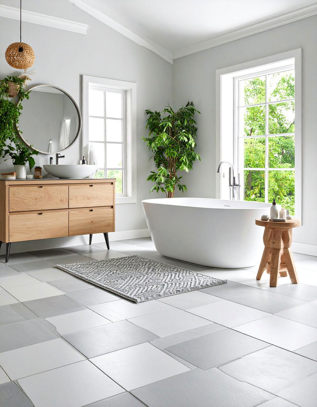 Grey Basketweave Pattern Floor - 25 Grey Tile Bathroom Ideas