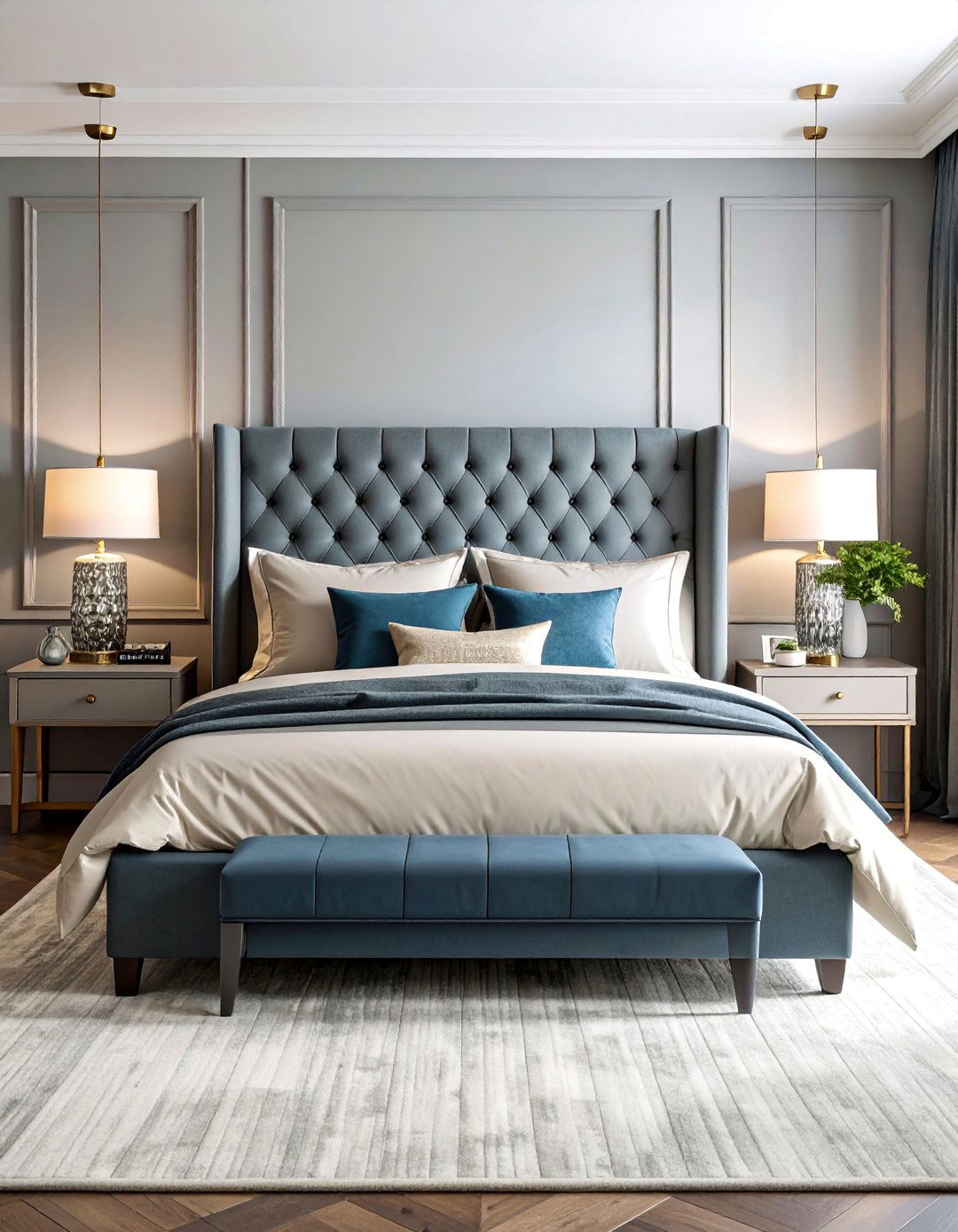 Grey Boucle Headboard with Cream Monochromatic Scheme - 25 Grey Headboard Bedroom Ideas