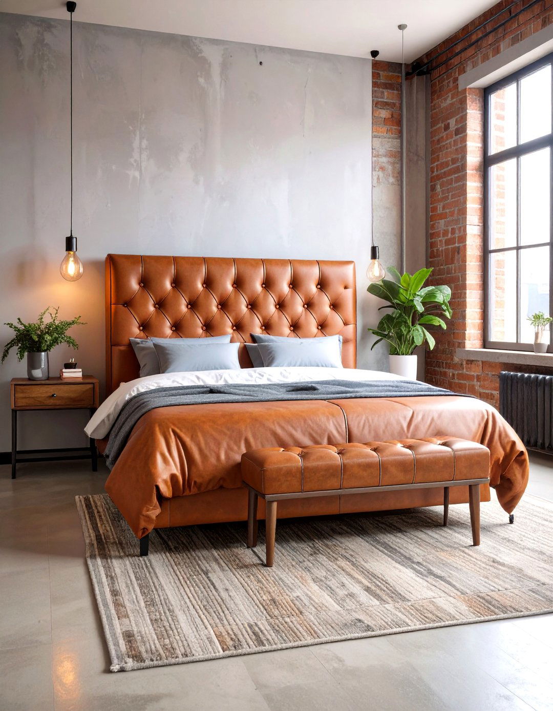 Grey Leather Headboard with Industrial Modern Elements - 25 Grey Headboard Bedroom Ideas