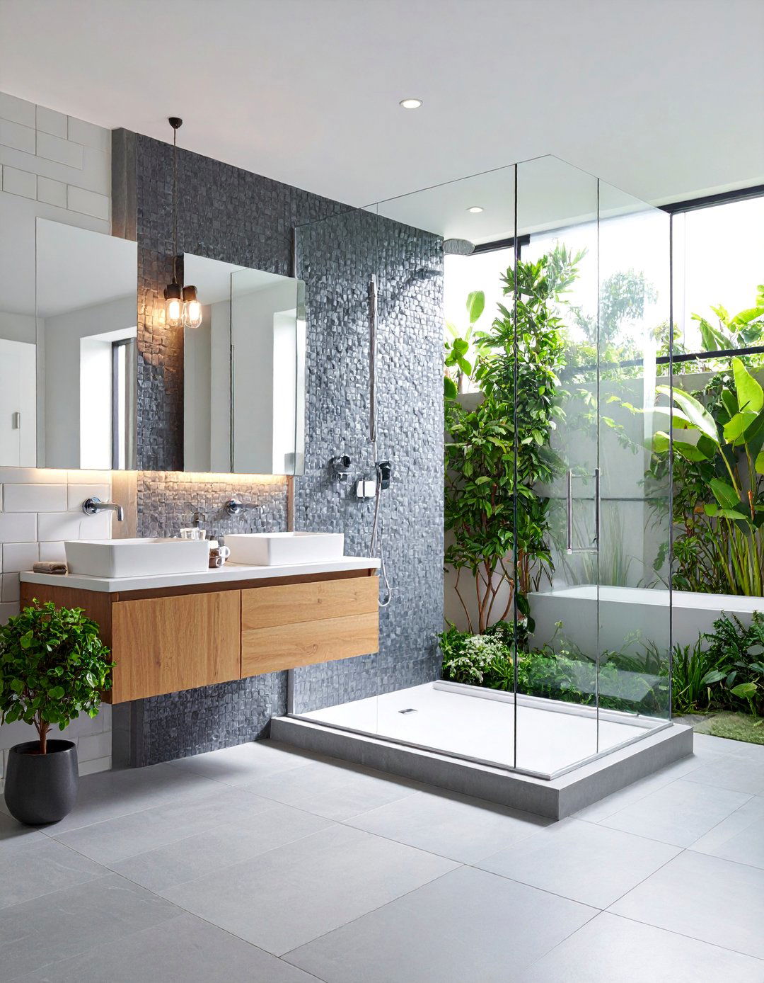 Grey Mosaic Tile Accent Wall - 25 Grey Tile Bathroom Ideas