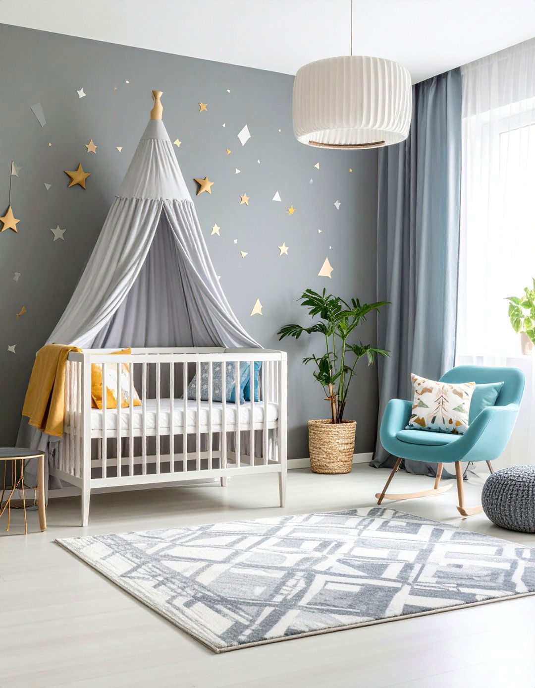 Grey Nursery with Geometric Wallpaper - 25 Grey Nursery Ideas