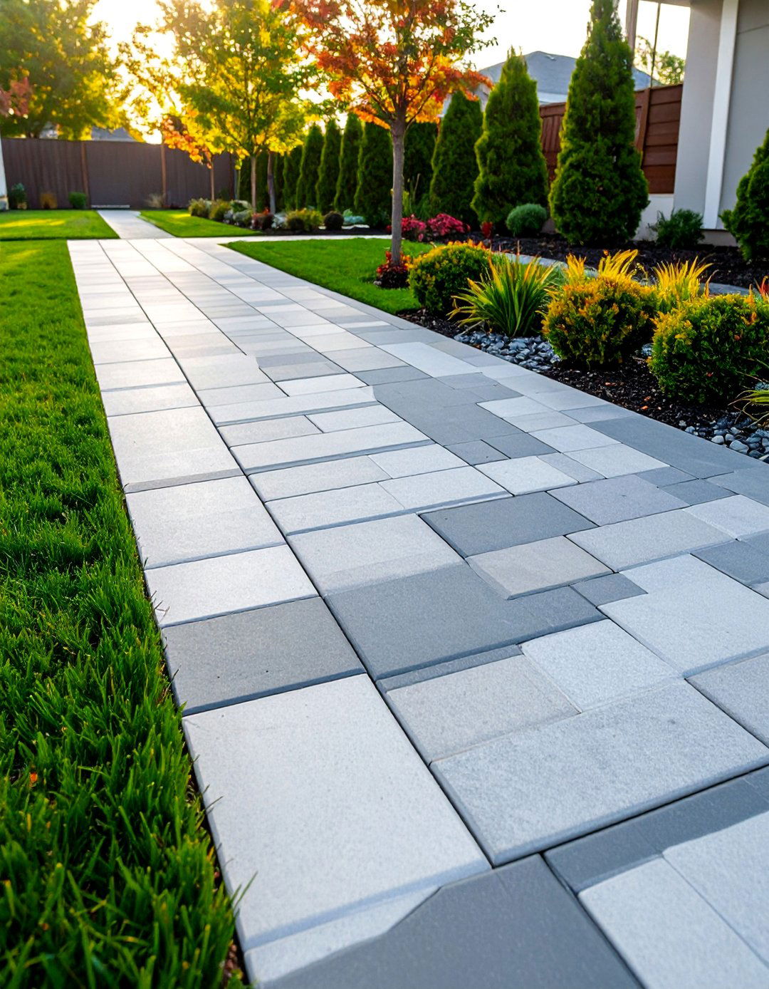 Grey Paver Walkway with Diagonal Pattern Layout - 25 Grey Paver Walkway Ideas