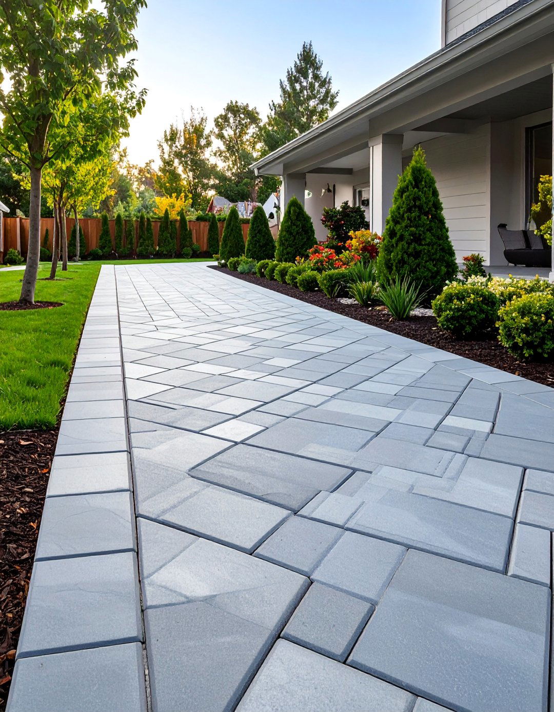 Grey Paver Walkway with Geometric Pattern Design - 25 Grey Paver Walkway Ideas