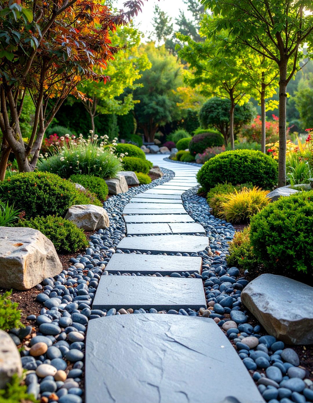 Grey Paver Walkway with River Rock Accents - 25 Grey Paver Walkway Ideas