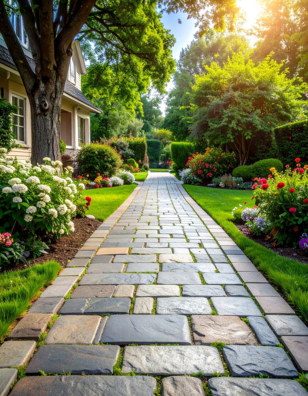 Grey Paver Walkway with Tumbled Antique Finish - 25 Grey Paver Walkway Ideas