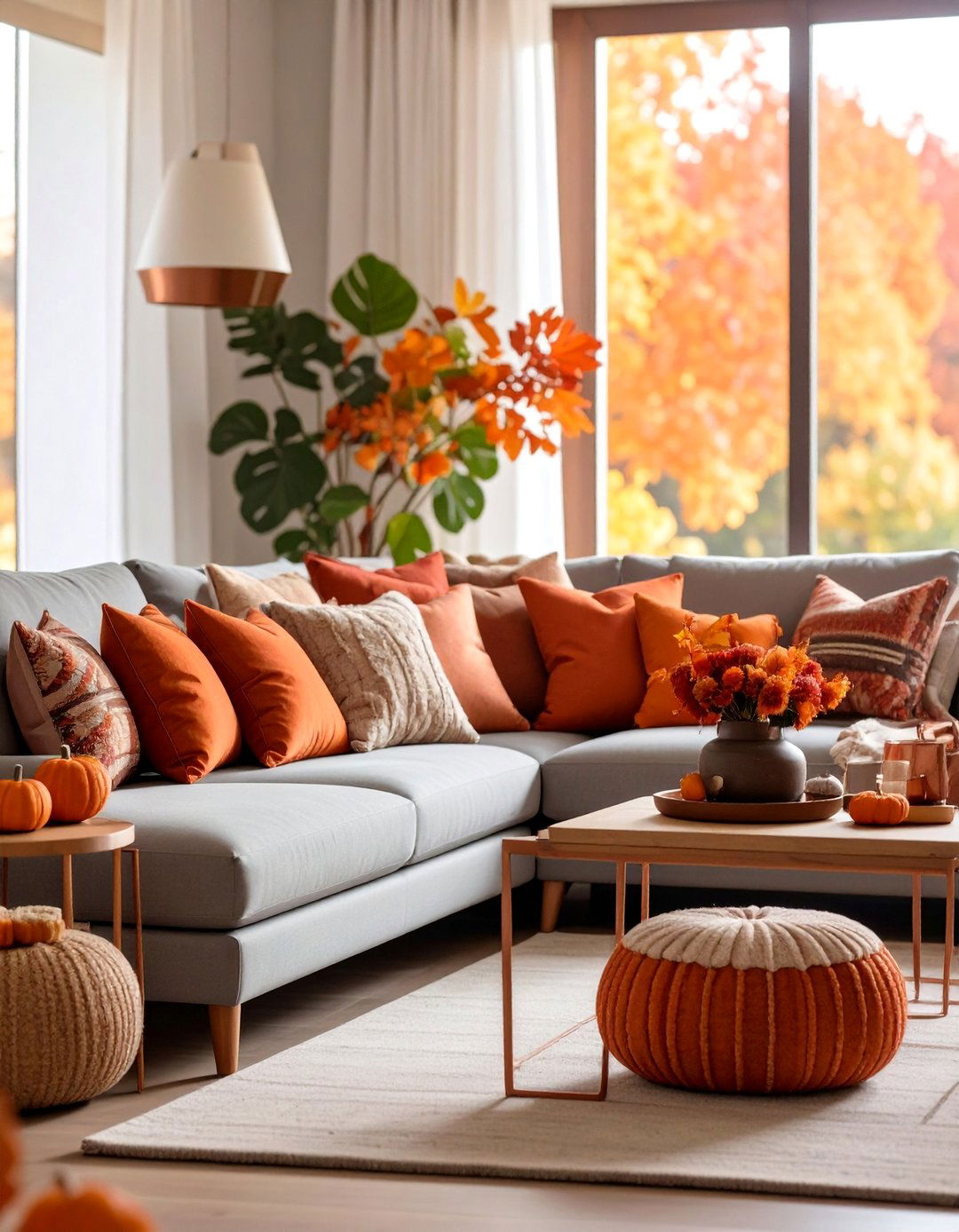 Grey Sectional with Warm Copper and Rust Accents - 25 Grey Sectional Living Room Ideas