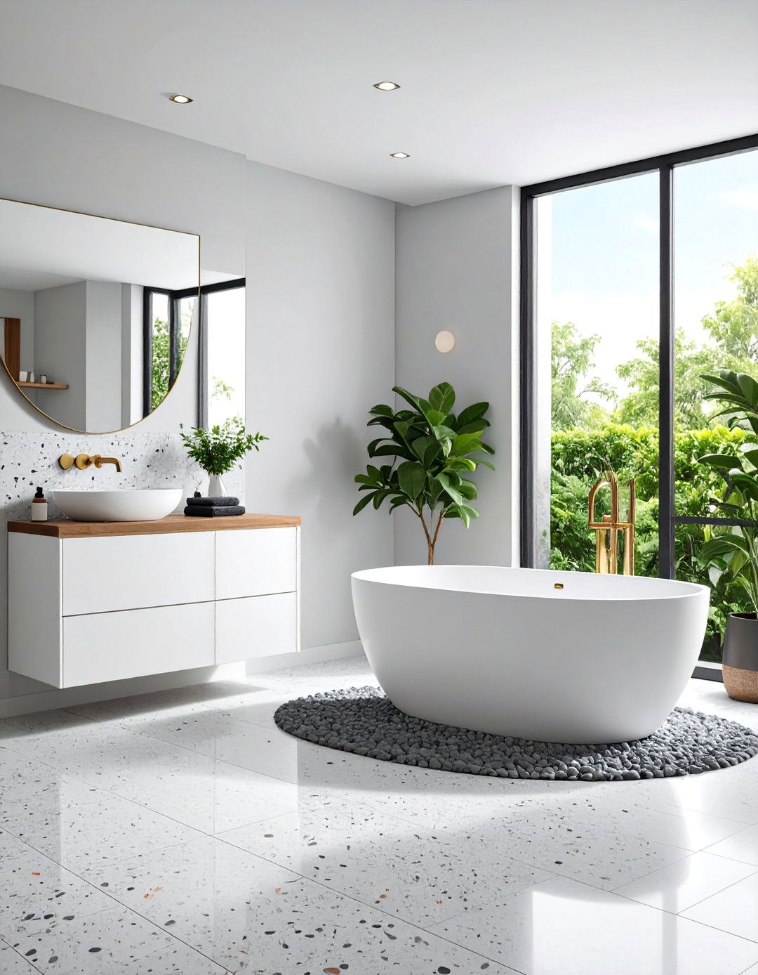 Grey Terrazzo Look Tile Bathroom - 25 Grey Tile Bathroom Ideas