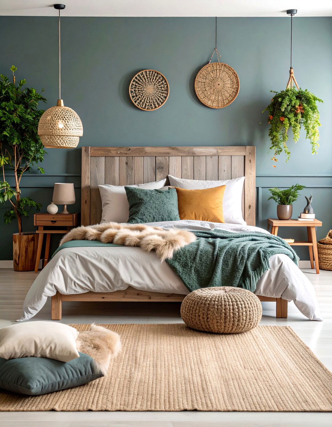 Grey Wood Headboard with Natural Scandinavian Forest Theme - 25 Grey Headboard Bedroom Ideas